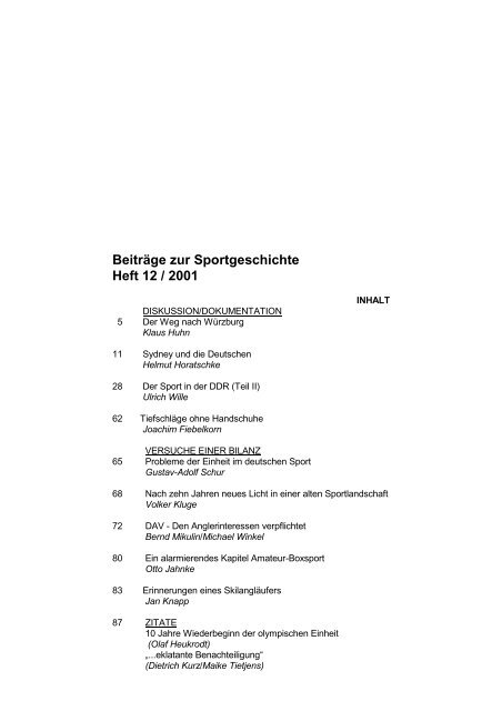 Beiträge zur Sportgeschichte Heft 13/2001 - Deutsche ...