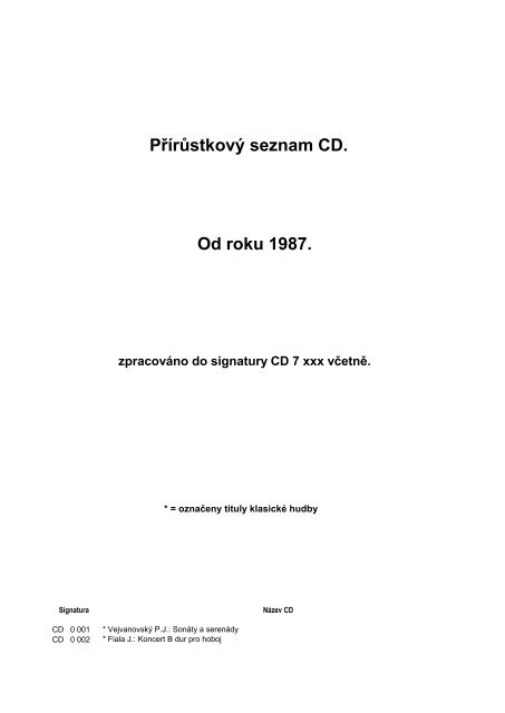 Prirustkovy Seznam Cd Od Roku 1987