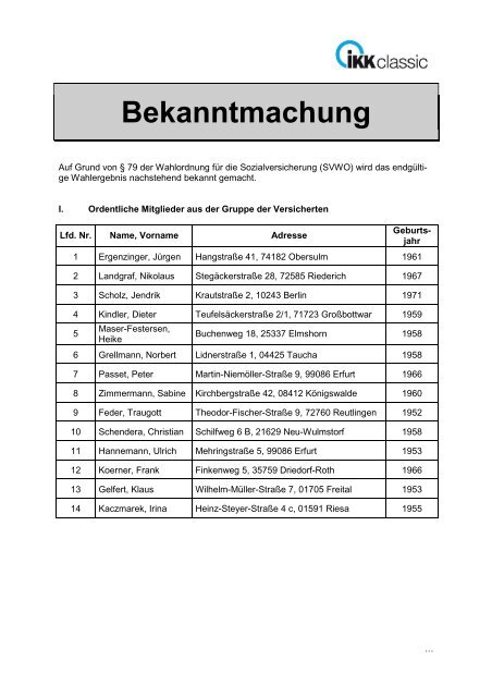 Bekanntmachung Ikk Classic