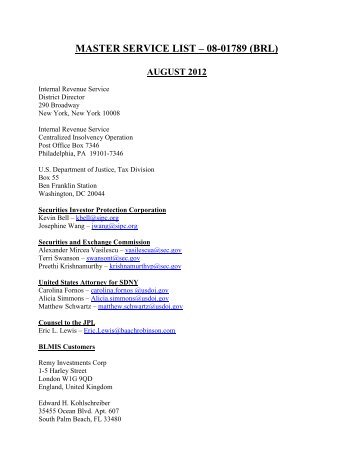master service list ? 08-01789 (brl) august 2012 - Bernard L. Madoff ...