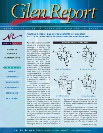 THYMINE DIMERS - DNA LESIONS INDUCED BY ... - Glen Research