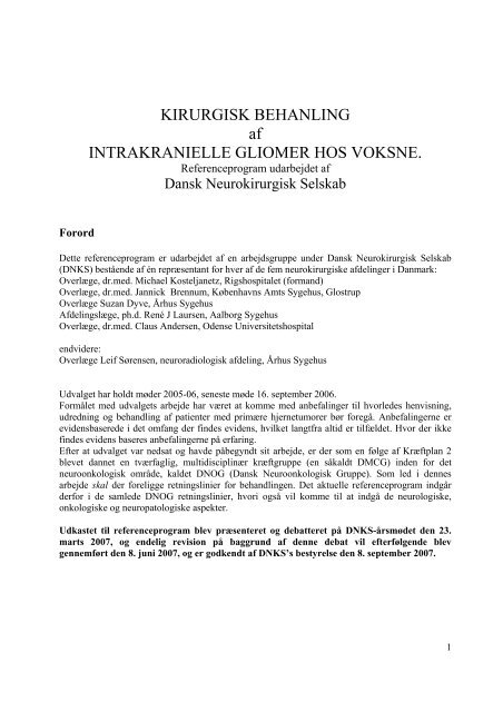 KIRURGISK BEHANLING af INTRAKRANIELLE GLIOMER HOS ...