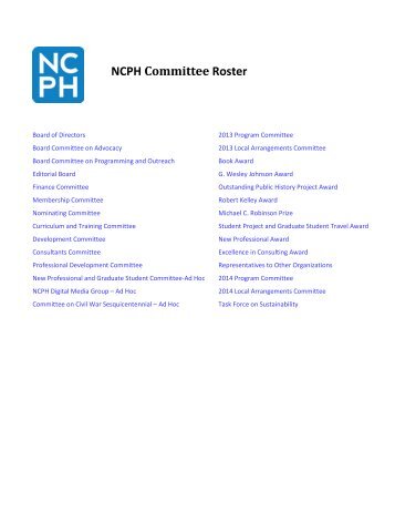 NCPH Committee Roster - National Council on Public History