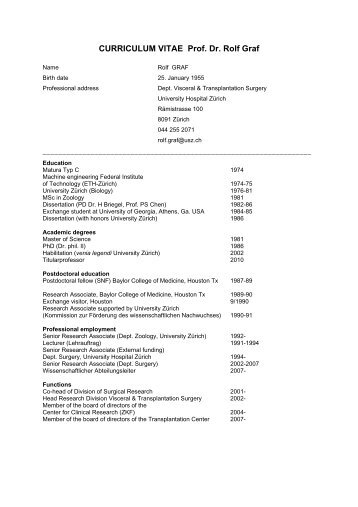 CURRICULUM VITAE Prof. Dr. Rolf Graf - ars-sgc