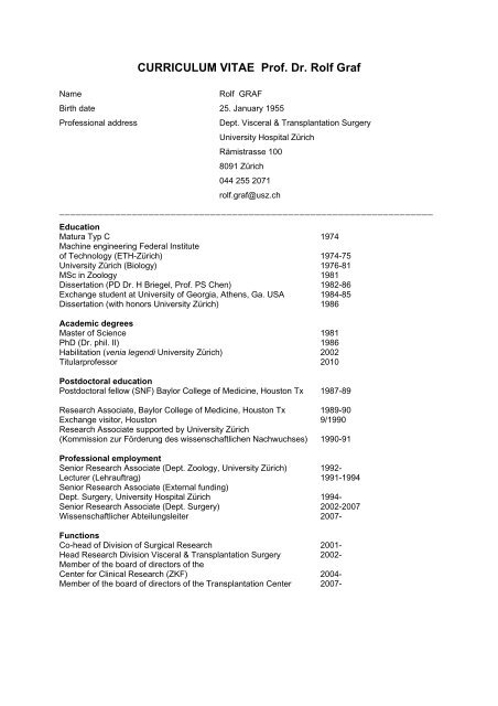 CURRICULUM VITAE Prof. Dr. Rolf Graf - ars-sgc