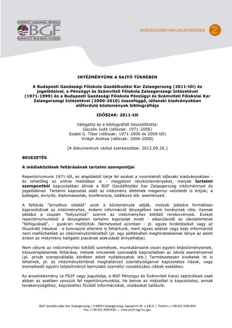 2011-től - Budapesti Gazdasági Főiskola Gazdálkodási Kar ...