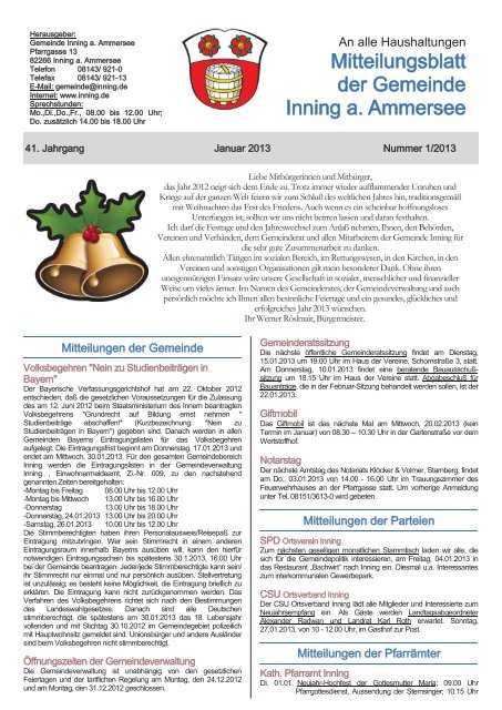 Mitteilungsblatt Pdf Gemeinde Inning A Ammersee