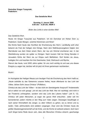 Geistliches Wort von Domvikar Tuszynski - Erzbistum Paderborn