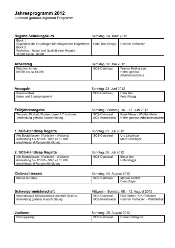 Provisorisches Jahresprogramm - Segelclub Sihlsee Einsiedeln - SCS