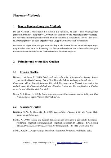 Placemat-Methode - Unterrichtsmethoden im konstruktiven und ...