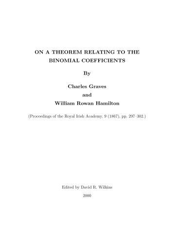 ON A THEOREM RELATING TO THE BINOMIAL COEFFICIENTS By ...