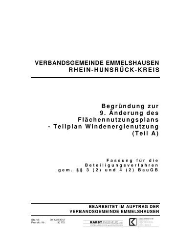 Teilplan Windenergienutzung - Verbandsgemeinde Emmelshausen