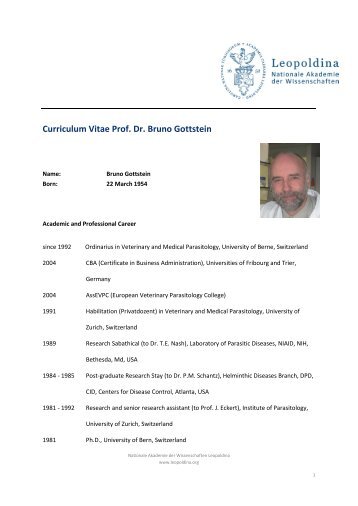Curriculum Vitae Prof. Dr. Bruno Gottstein - Leopoldina