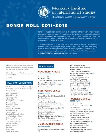 DONOR ROLL 2011–2012 - Blogs @ MIIS