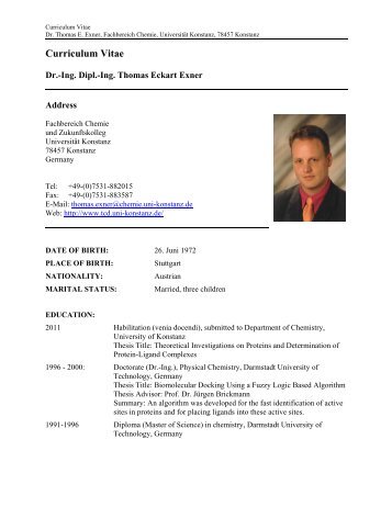 Curriculum Vitae - Dr. Thomas E. Exner - Universität Konstanz