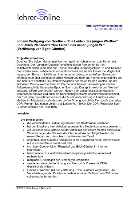 Johann Wolfgang Von Goethe Die Leiden Des Lehrer Online