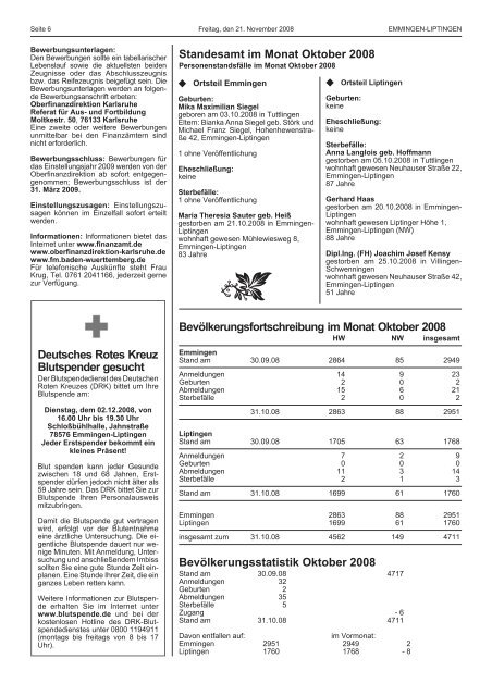 Wichtige Rufnummern der Gemeinde - Emmingen-Liptingen