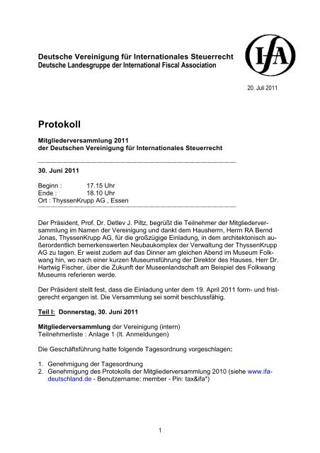Protokoll - Deutsche Vereinigung für Internationales Steuerrecht