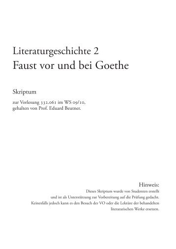 Faust vor und bei Goethe (Beutner WS 2009