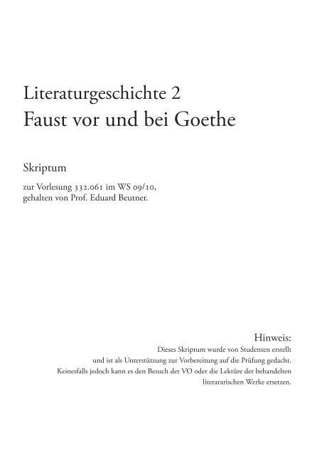 Faust vor und bei Goethe (Beutner WS 2009
