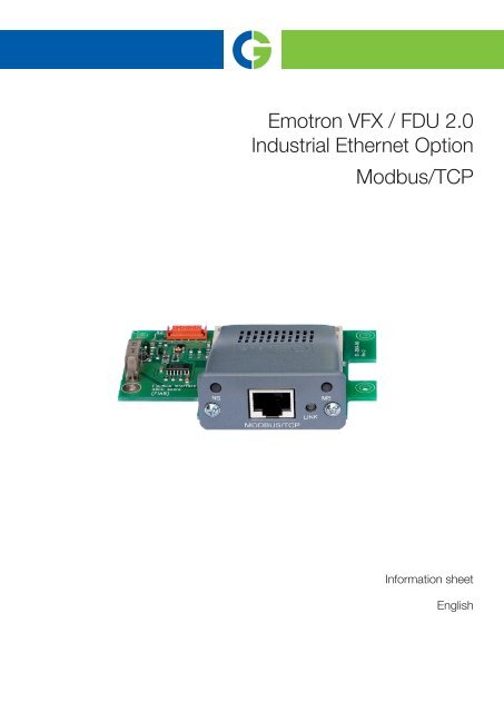 Emotron VFX / FDU 2.0 Industrial Ethernet Option Modbus/TCP