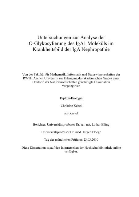 Untersuchungen zur Analyse der OGlykosylierung des IgA1