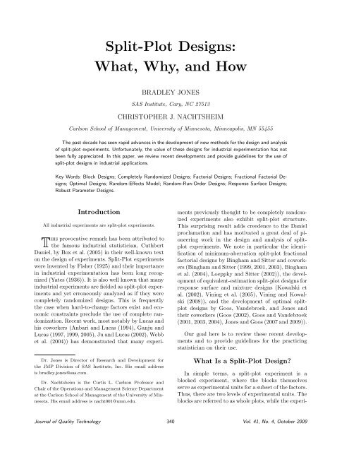Split-Plot Designs: What, Why, and How - JMP