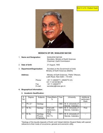 Dr. Shailesh Nayak is the Secretary MoES and - Ministry Of Earth ...