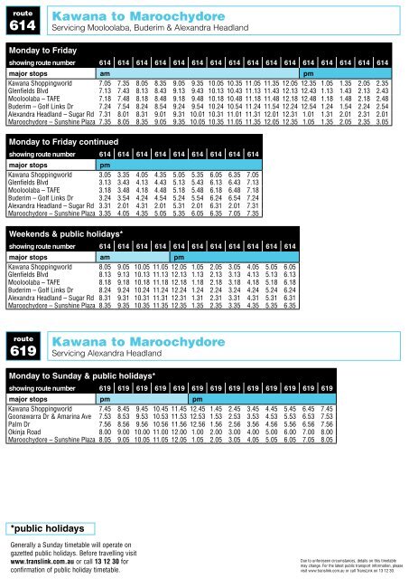 Route 614 and 619 timetable - TransLink