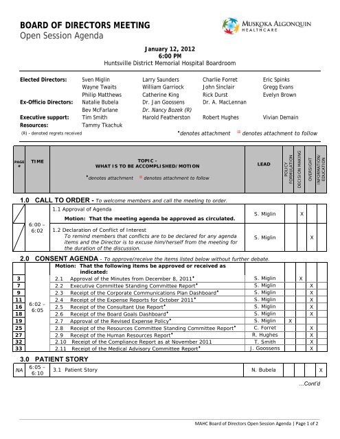 Agenda - Muskoka Algonquin Healthcare