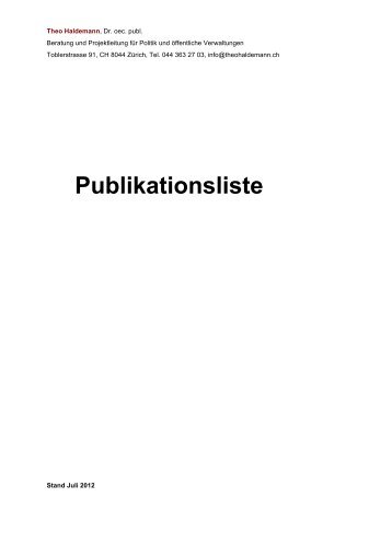 Publikationsliste - Theo Haldemann