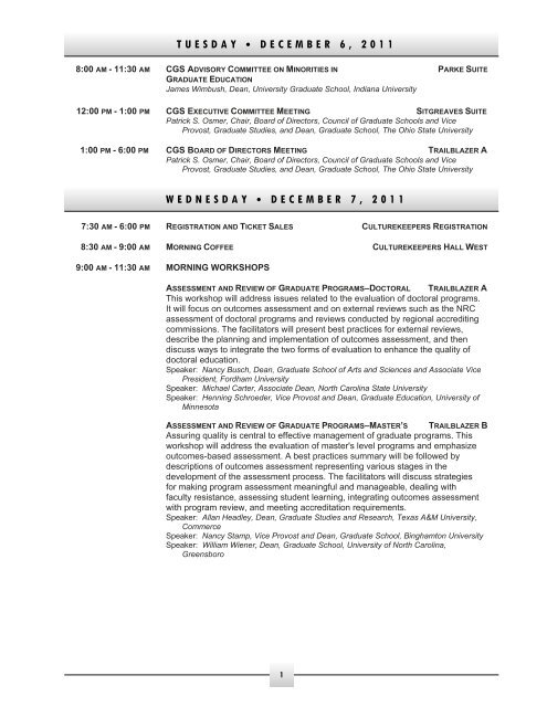 2011 CGS Annual Meeting Program - Council of Graduate Schools