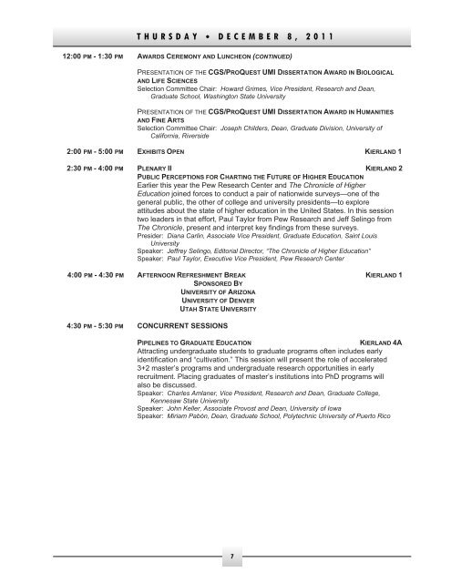 2011 CGS Annual Meeting Program - Council of Graduate Schools