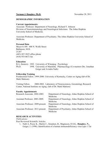 Curriculum Vitae - Johns Hopkins Medical Institutions