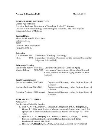 Dr. Norman Haughey Curriculum Vitae - Johns Hopkins Medical ...