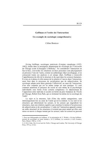 Goffman et l'ordre de l'interaction - École Doctorale de Philosophie ...