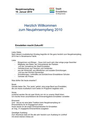 Redemanuskript des Bürgermeisters - in der Stadt Emsdetten