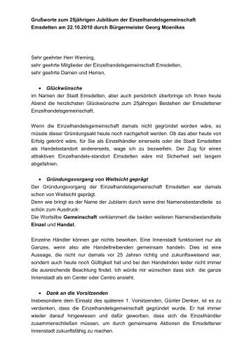 Grußworte des Bürgermeisters Georg Moenikes am 22.10.2010