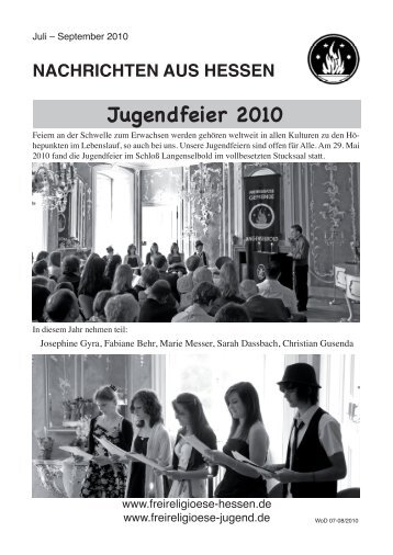 Jugendfeier 2010 - Freireligiöse Landesgemeinschaft Hessen