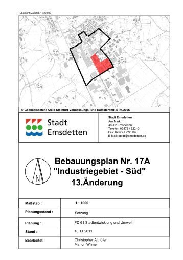Bebauungsplan Nr. 17A "Industriegebiet - Süd" - in der Stadt ...