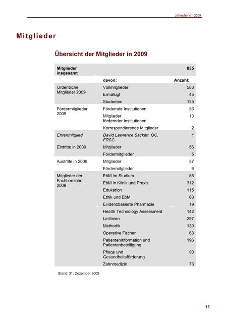 Jahresbericht 2009 - Deutsches Netzwerk Evidenzbasierte Medizin eV