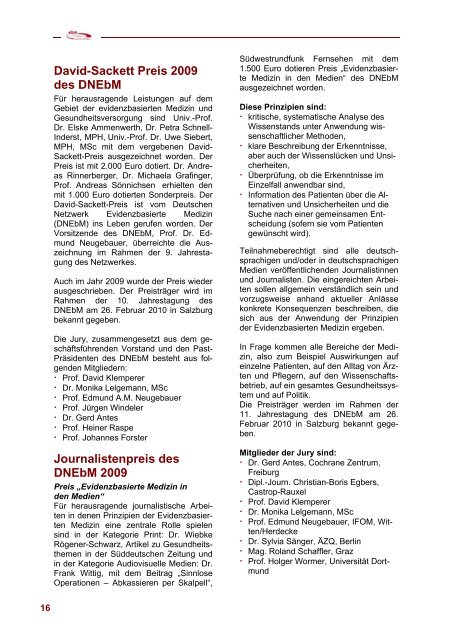 Jahresbericht 2009 - Deutsches Netzwerk Evidenzbasierte Medizin eV