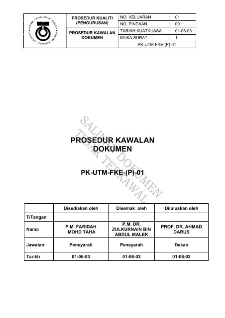 P 01 Prosedur Kawalan Dokumen - FKE