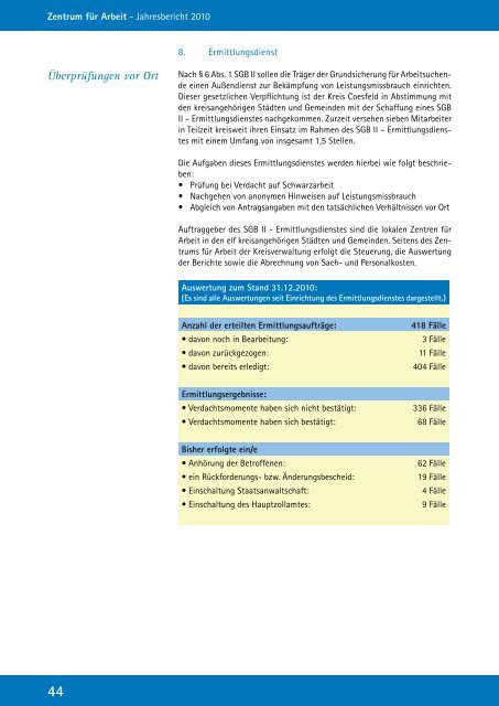 Jahresbericht 2010 zur Umsetzung des SGB II - Kreis Coesfeld