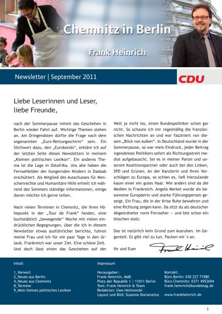 Newsletter | September 2011 Liebe Leserinnen und ... - Frank Heinrich