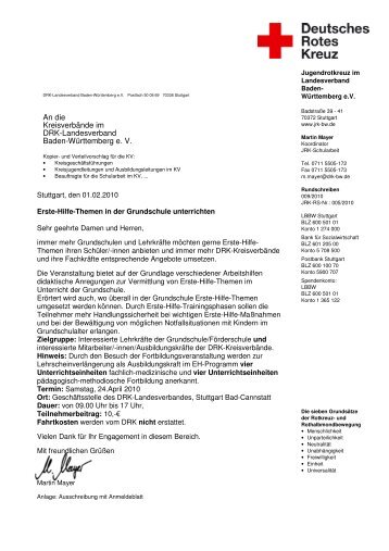 An die Kreisverbände im DRK-Landesverband Baden-Württemberg ...