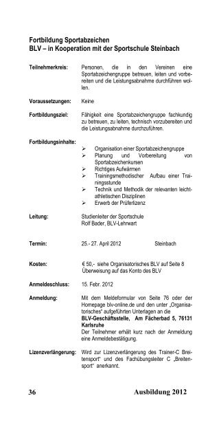 AUS- UND FORTBILDUNG - Badischer Leichtathletik-Verband e.V.