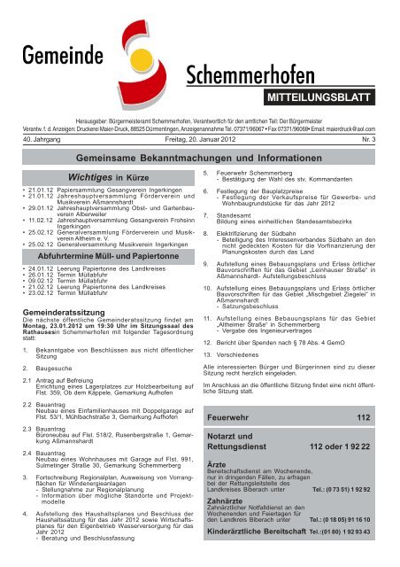 MITTEILUNGSBLATT - Gemeinde Schemmerhofen