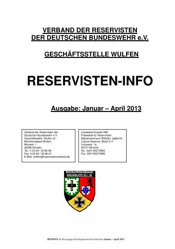 Januar – April 2013 - Reservistenkameradschaft Gelsenkirchen
