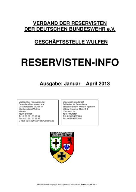Januar – April 2013 - Reservistenkameradschaft Gelsenkirchen
